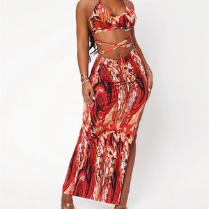 Two piece backless and split skirt